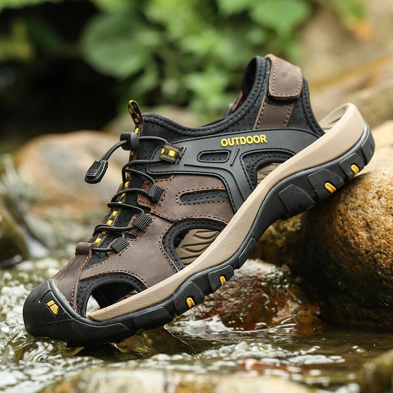 (image for) Men's Sandals Genuine Leather Summer Shoes Retro Outudoor Man Sandalias Vintage Fashion Men Shoe Trekking Beach Footwear